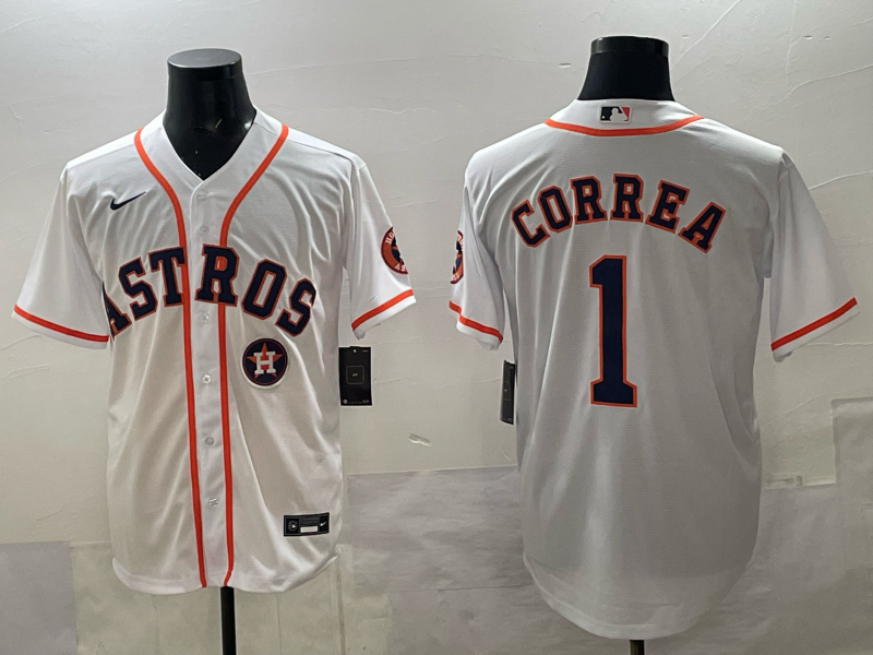 Men 2025 Houston Astros 1 Correa white Nike MLB Jersey 001